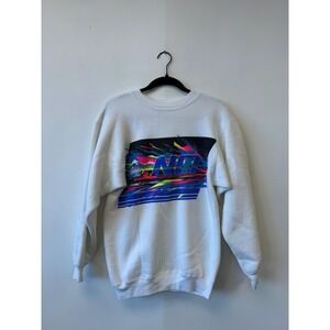 Vintage Factory Pilot Sweatshirt Mens XS White Boat Racing Graphic USA 80s